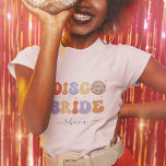 Retro Disco Bride & Name 70s Bachelorette Party T-Shirt<br><div class="desc">Have fun at bachelorette party with this cool t-shirt,  featuring retro rainbow,  daisy,  font & custom text of your choice. Easily add your own details by clicking on the "personalize" this template option.</div>