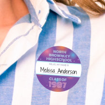 Retro disco class reunion name tag sticker