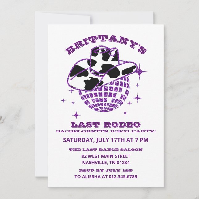 Retro Disco Cowgirl Bachelorette Party Invitation (Front)