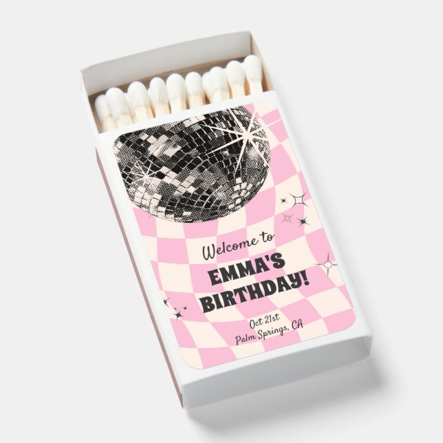 Retro Disco Custom Birthday Matchboxes (Front Open)