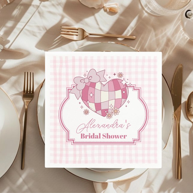Retro Disco Cute Pink Bow Bridal Shower Napkins (Creator Uploaded)