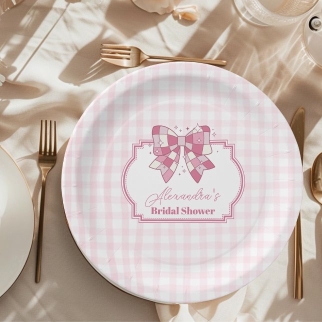 Retro Disco Cute Pink Bow Bridal Shower Paper Plates (Creator Uploaded)