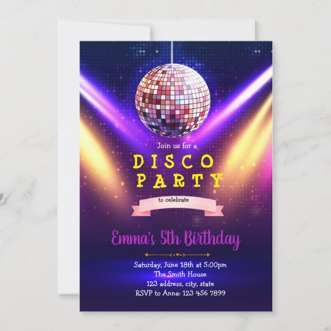 Retro disco dance theme invitation (Front)
