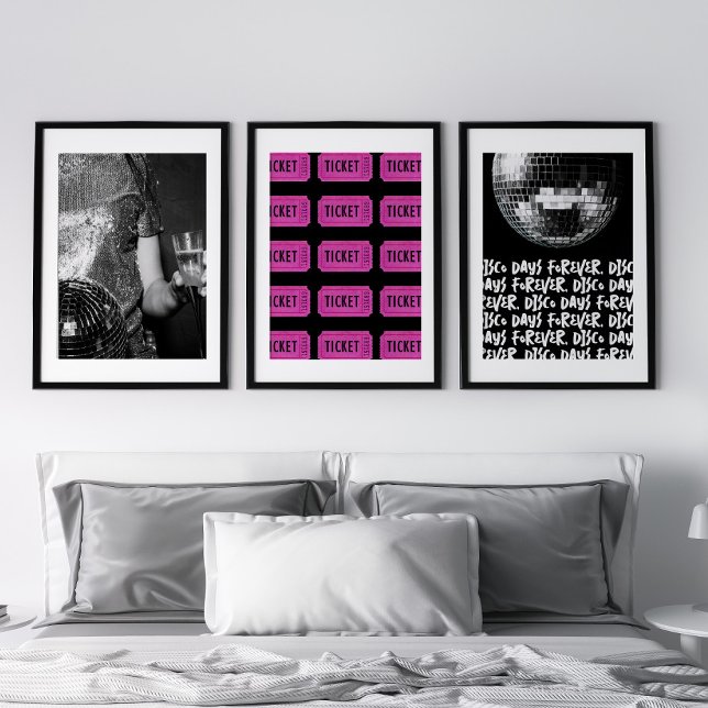 Retro Disco Days Disco Ball Black & White Pink Wall Art Sets (Creator Uploaded)
