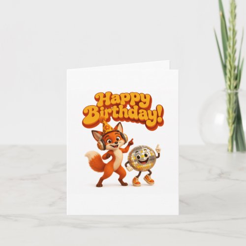 Retro Disco Fox Folded Birthday Card