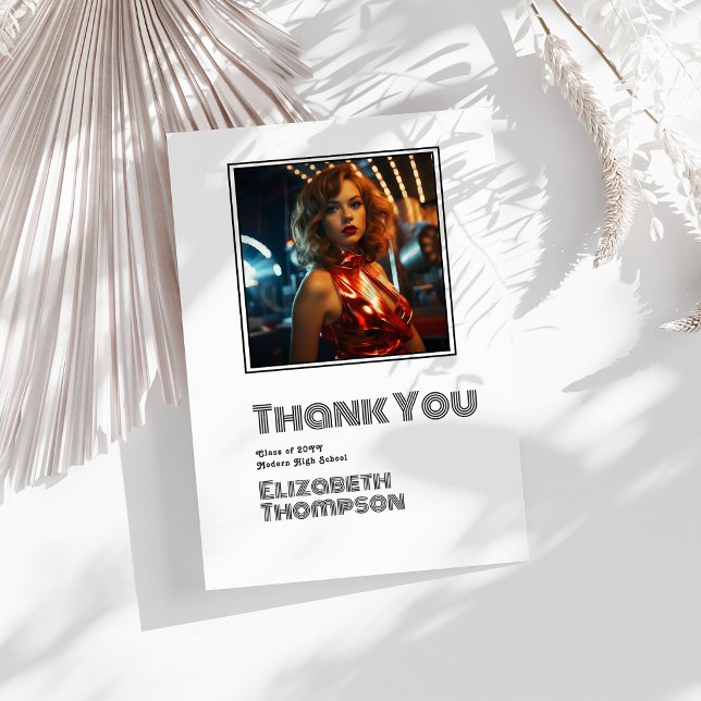 Retro Disco Graduation Photo Thank You Card (Retro Disco Graduation Photo Thank You Card)