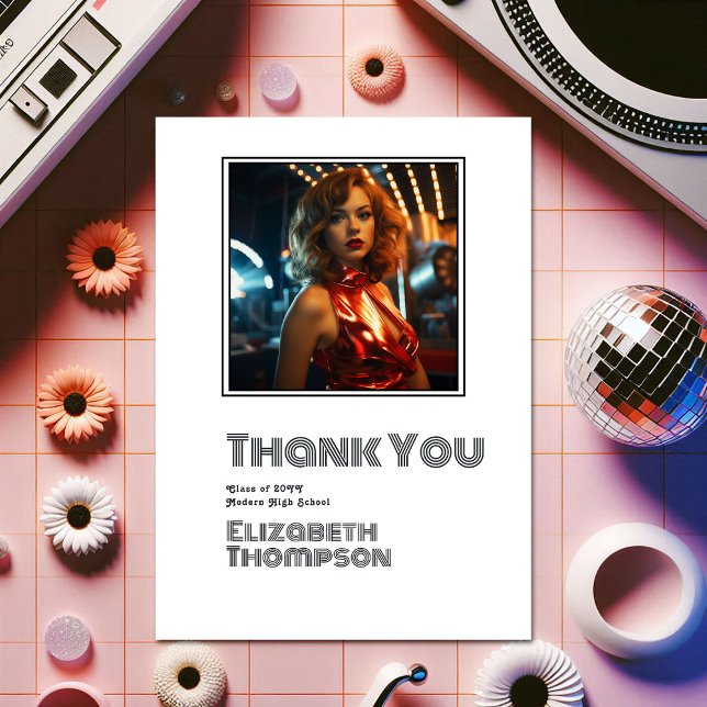Retro Disco Graduation Photo Thank You Card (Retro Disco Graduation Photo Thank You Card)