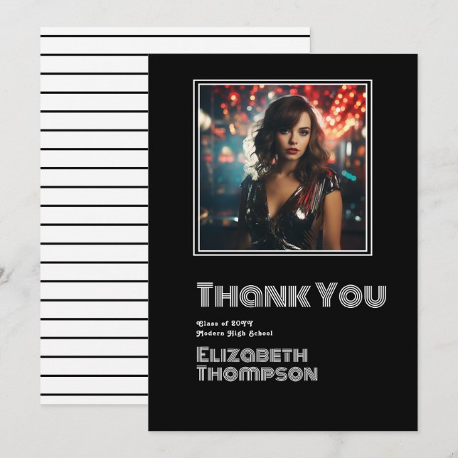 Retro Disco Graduation Photo Thank You Card (Front/Back)