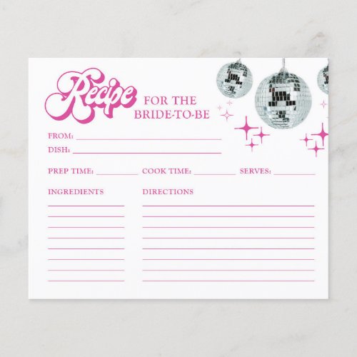 Retro Disco Groove Bridal Shower Recipe Cards