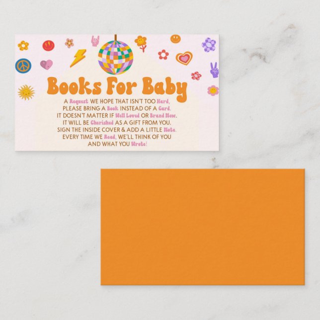 Retro Disco Groovy Books For Baby Baby Shower Enclosure Card (Front/Back)