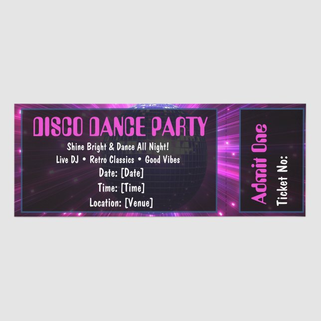 Retro Disco Night Party Ticket Invitation Template (Front)