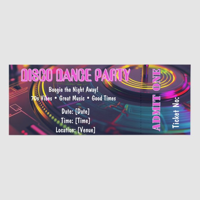 Retro Disco Night Party Ticket Invitation Template (Front)