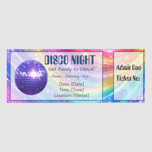 Retro Disco Night Party Ticket Invitation Template (Front)