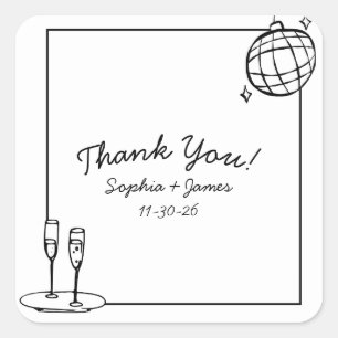 Retro Disco Personalized Wedding Thank You Square Sticker
