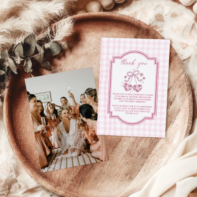 Retro Disco Photo Cute Pink Bow Bridal Shower Thank You Card (Creator Uploaded)