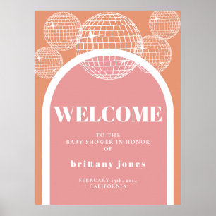 Retro Disco Pink and Orange Groovy Baby Shower Poster