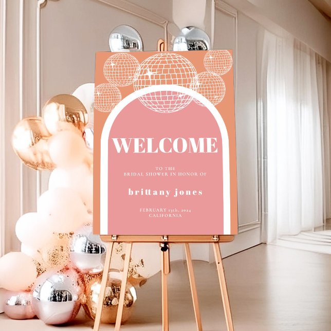 Retro Disco Pink and Orange Groovy Bridal Shower Foam Board (Creator Uploaded)