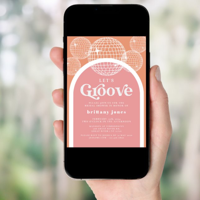 Retro Disco Pink and Orange Groovy Bridal Shower Invitation (Front Digital)
