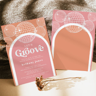 Retro Disco Pink and Orange Groovy Bridal Shower Invitation