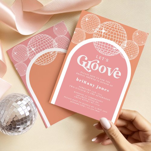 Retro Disco Pink and Orange Groovy Bridal Shower Invitation