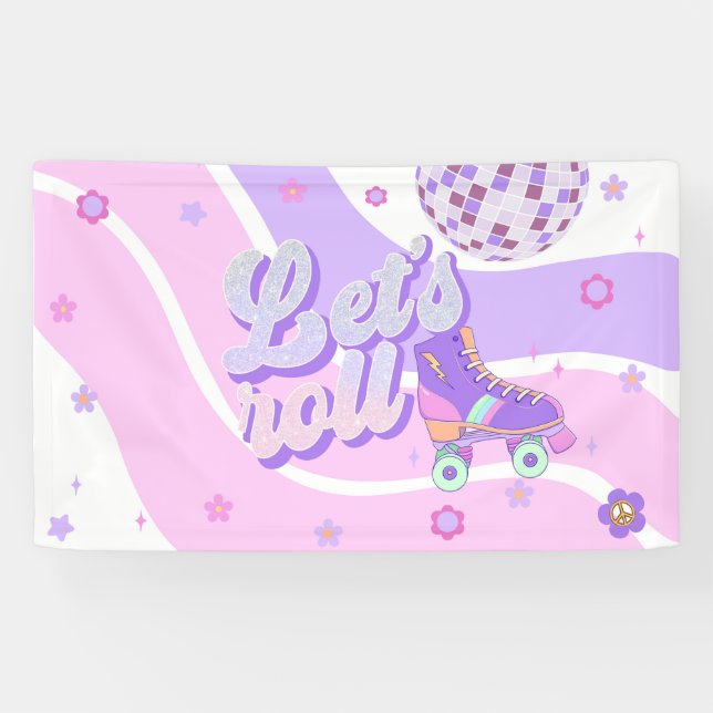Retro Disco Roller Skate 1st Birthday Banner (Horizontal)