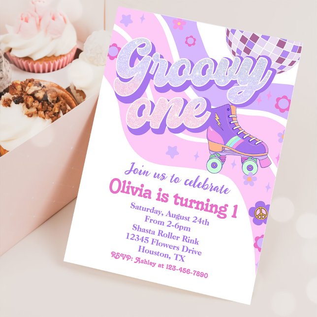 Retro Disco Roller Skate Groovy One 1st Birthday Invitation (Creator Uploaded)