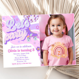 Retro Disco Roller Skate Let's Party 3rd Birthday Invitation