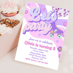 Retro Disco Roller Skate Let's Party 3rd Birthday Invitation