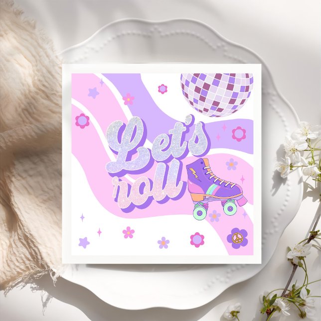 Retro Disco Roller Skate Let's Roll 1st Birthday Napkins (Creator Uploaded)