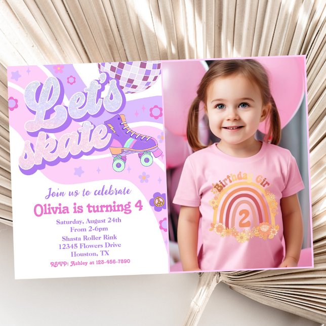 Retro Disco Roller Skate Let's Skate 4th Birthday Invitation (Creator Uploaded)