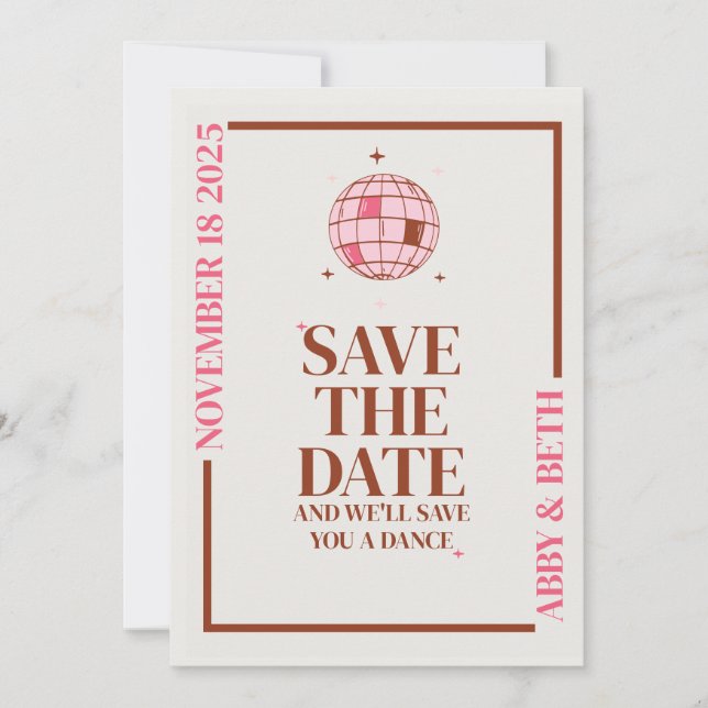Retro Disco Save The Date Wedding Invitation  (Front)