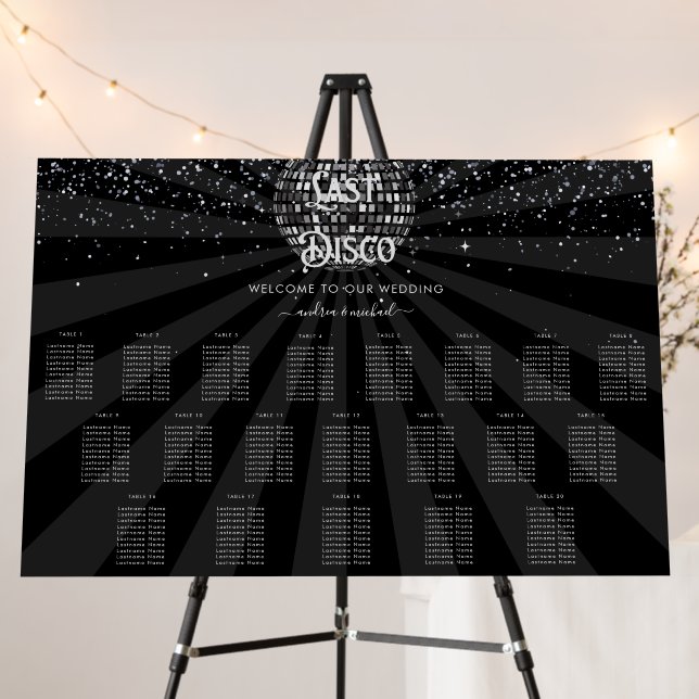 Retro Disco Wedding Welcome 20 Table Seating Chart Foam Board (In Situ (Stand))