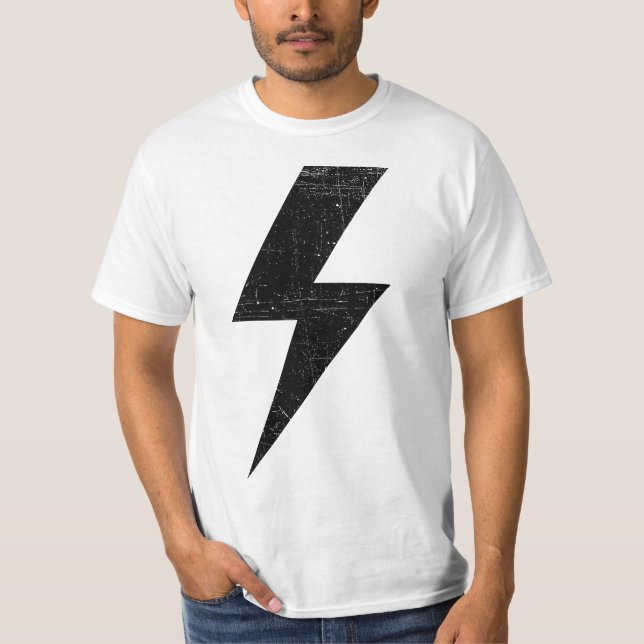 Retro Distressed Bolt Lightning Black  T-Shirt (Front)