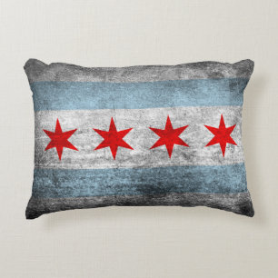Retro Distressed Chicago Flag Accent Pillow