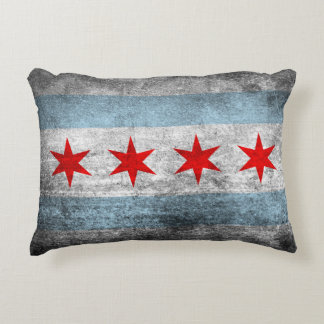 Retro Distressed Chicago Flag Accent Pillow