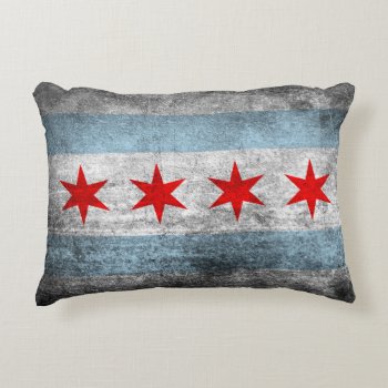 Retro Distressed Chicago Flag Accent Pillow by clonecire at Zazzle