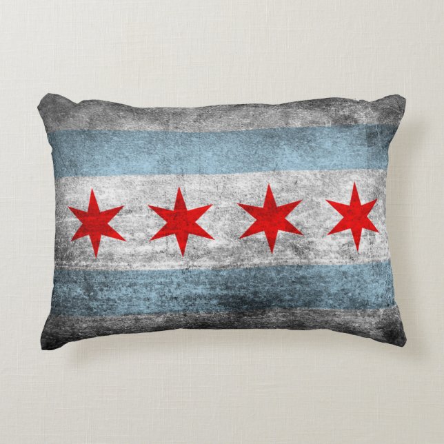 Retro Distressed Chicago Flag Accent Pillow (Front)