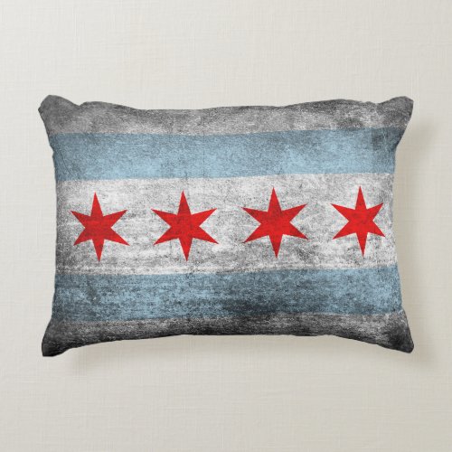 Retro Distressed Chicago Flag Decorative Pillow