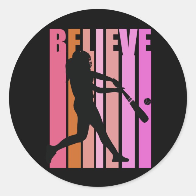 Retro Distressed Girl Baseball Batting Womens Classic Round Sticker (Front)