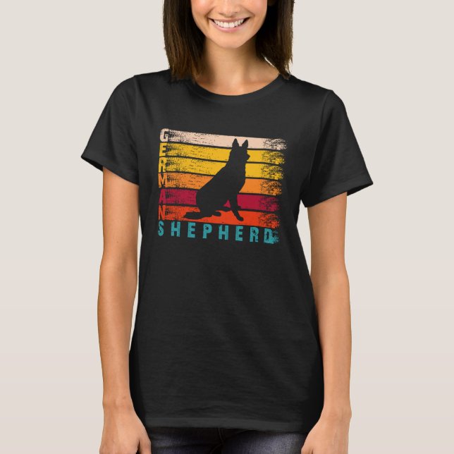 Retro Distressed Silhouette Dog   German Shepherd T-Shirt (Front)