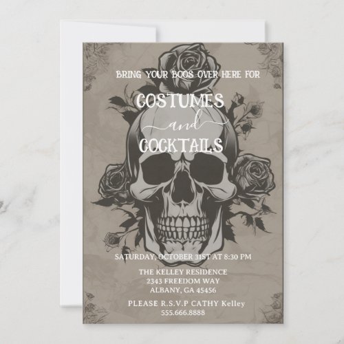 Retro Distressed Skeleton Halloween Party Bash Invitation