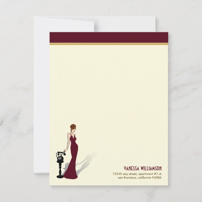 Retro Diva Custom Flat Note Cards (maroon) (Front)