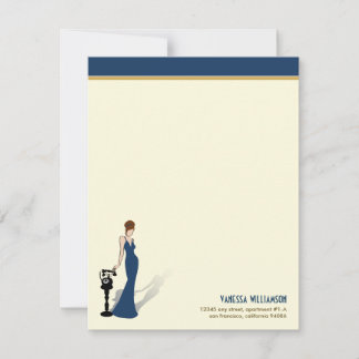 Retro Diva Custom Flat Note Cards (navy)