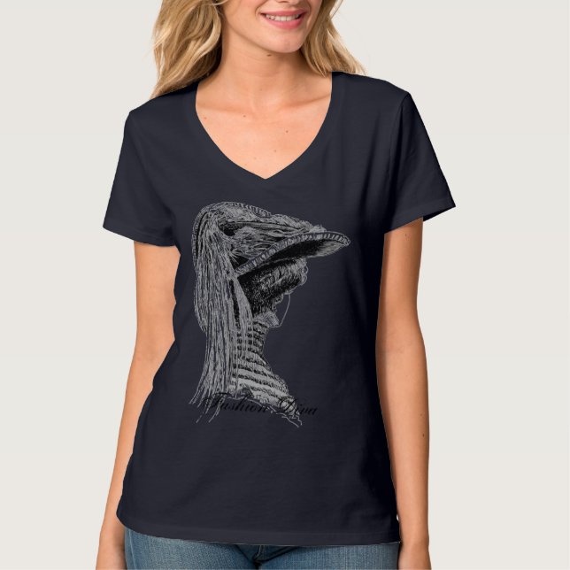Retro Diva Vintage Lady Girl with Feather Hat T-Shirt (Front)