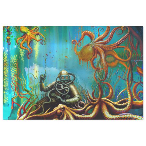 Retro Diver Metal Diving Suit Octopus Decoupage  Tissue Paper