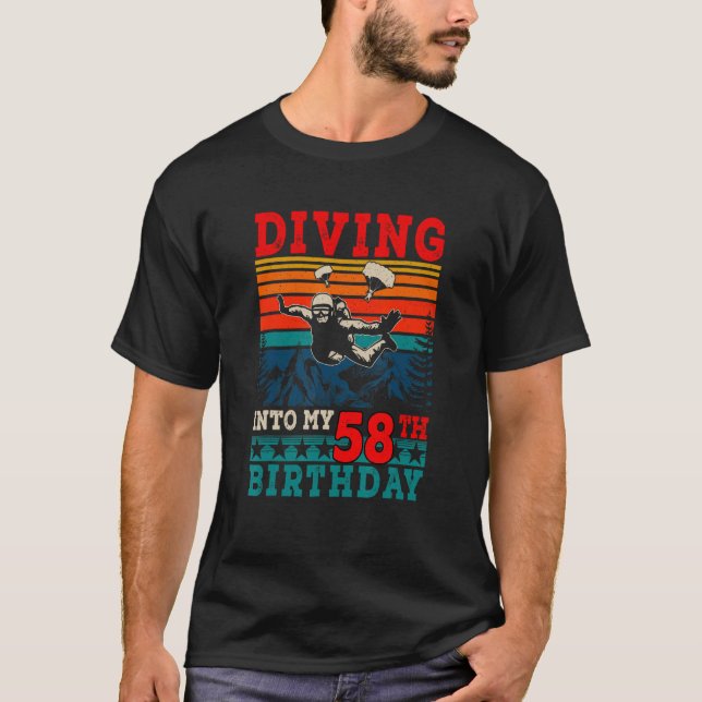 Retro Diving Into My 58th Birthday Skydiving T-Shirt (Front)