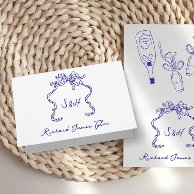 Retro DIY Folded Dolce Cobalt Blue Place Cards (Creator Uploaded)