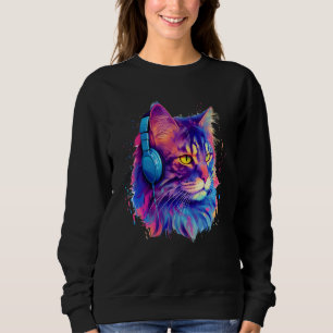 Retro DJ Maine Coon Male Cat Face Headphones Music Sweatshirt