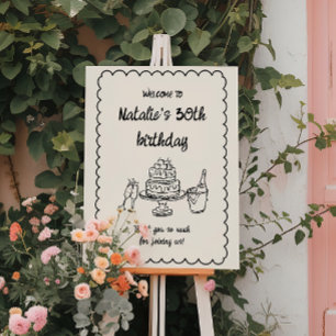 Retro Doddle Cake Champagne 30th Birthday Welcome Foam Board