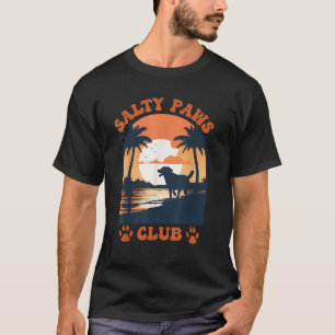 Retro Dog Beach Day Salty Paws Print Summer Ocean  T-Shirt